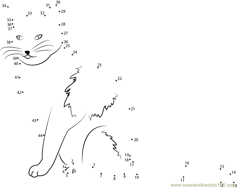 Black and White Cat dot to dot printable worksheet - Connect The Dots