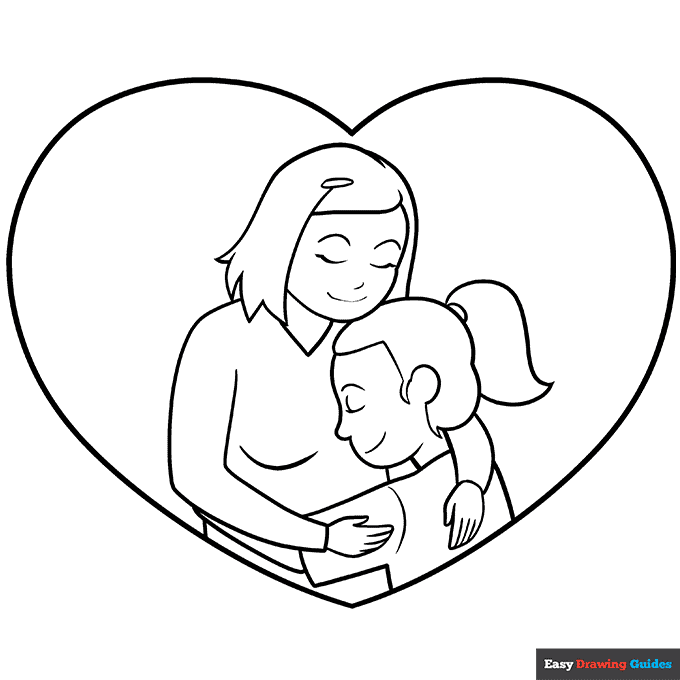 Mother and Daugther Coloring Page | Easy Drawing Guides