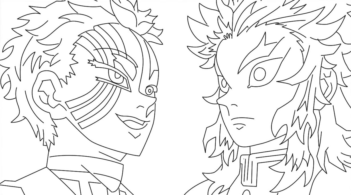 Kyojuro Rengoku and Akaza Coloring Page - Free Printable Coloring Pages for  Kids