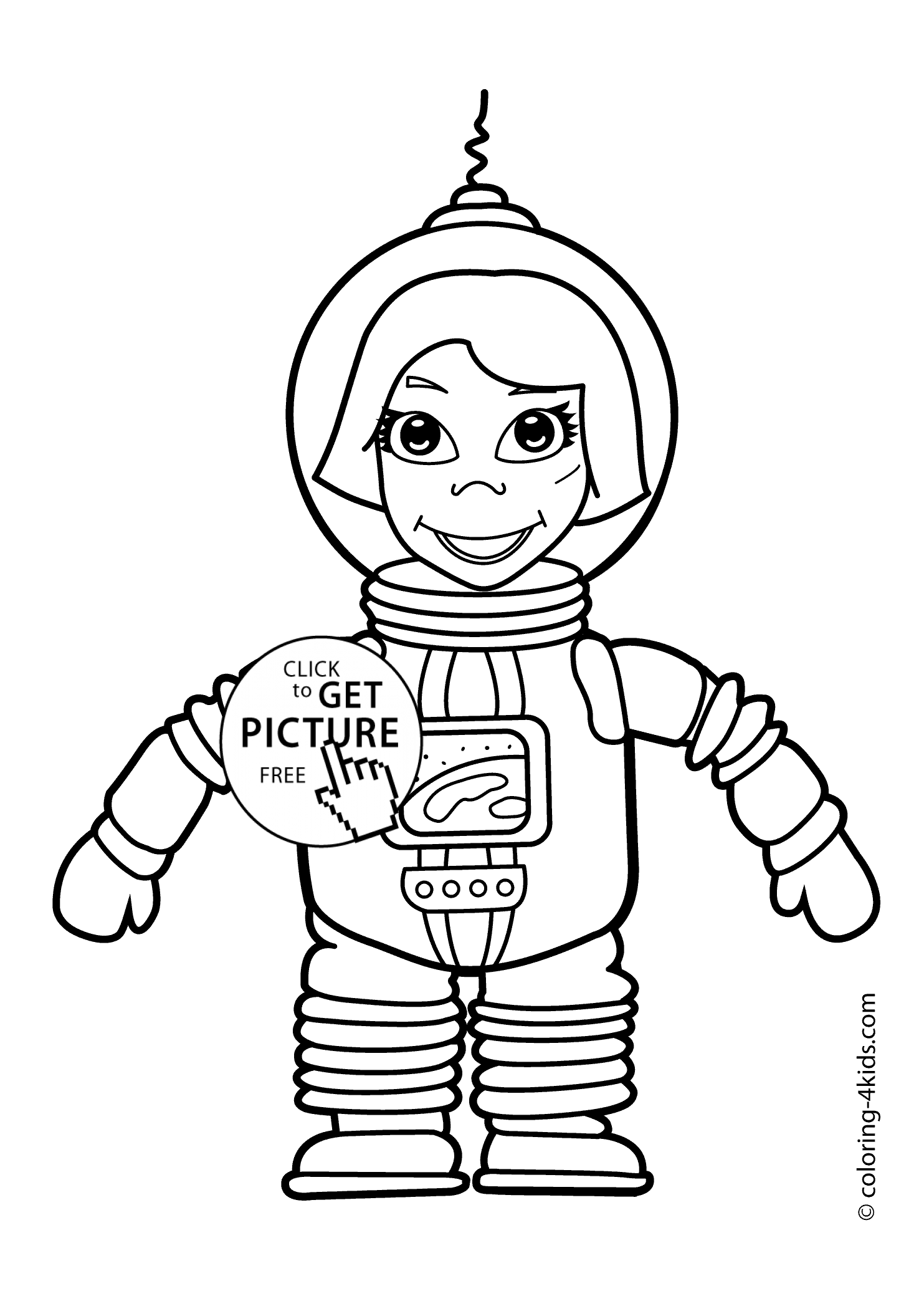 Spaceman girl coloring pages for kids, printable free | coloing-4kids.com