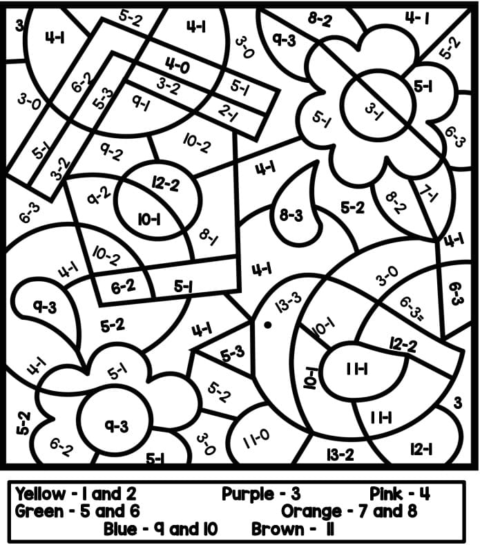 Free Color By Subtraction Coloring Page - Free Printable Coloring Pages for  Kids