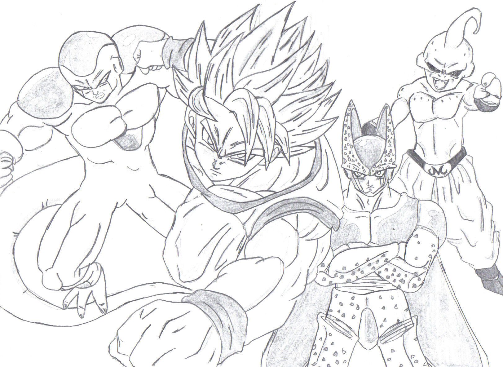 Dbz Drawings Goku Vs Cell Sketch Coloring Page