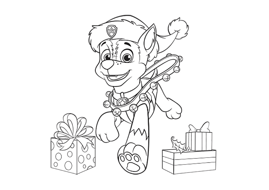 Chase from PAW Patrol celebrating X-mas coloring page