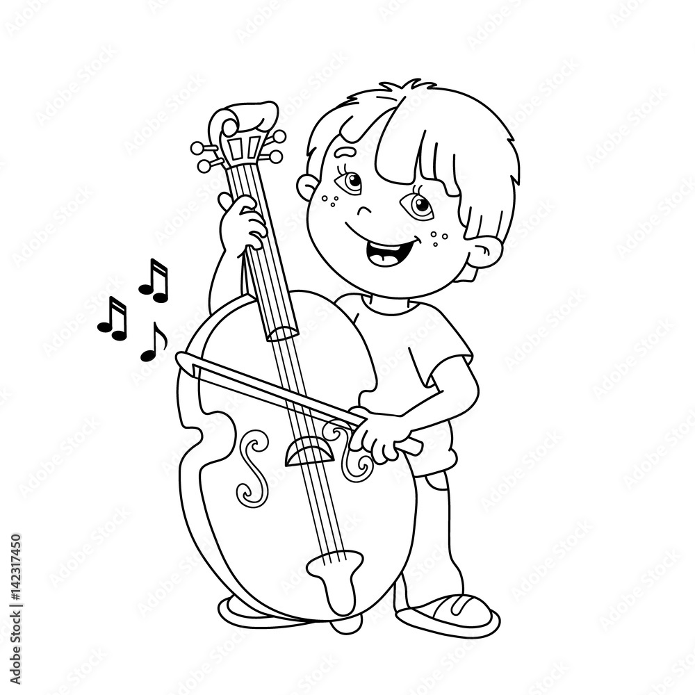 Coloring Page Outline Of cartoon Boy playing the cello. Musical  instruments. Coloring book for kids Stock Vector | Adobe Stock