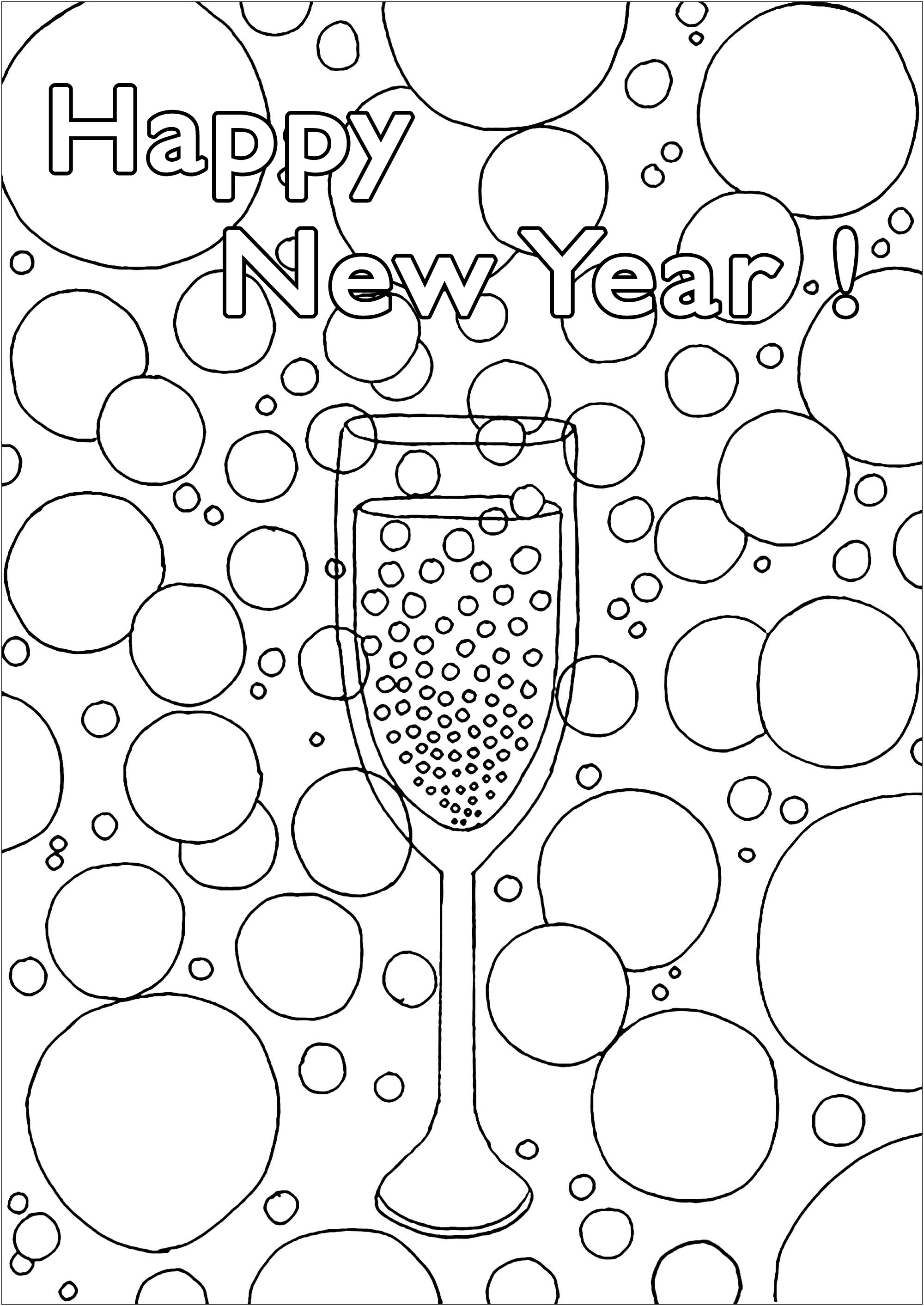 Champagne and Bubbles - Happy New year Adult Coloring Pages