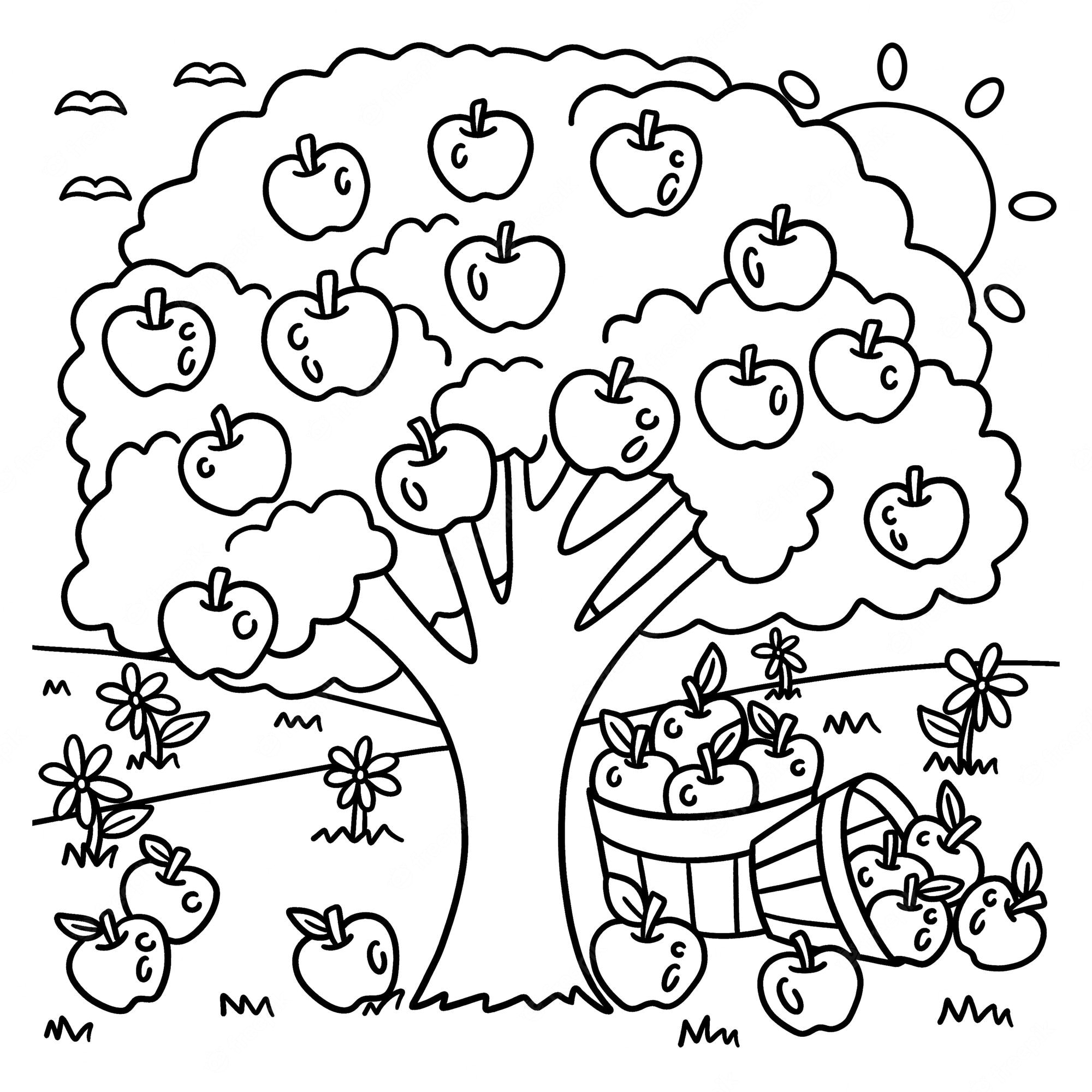 Premium Vector | Apple tree coloring page for kids