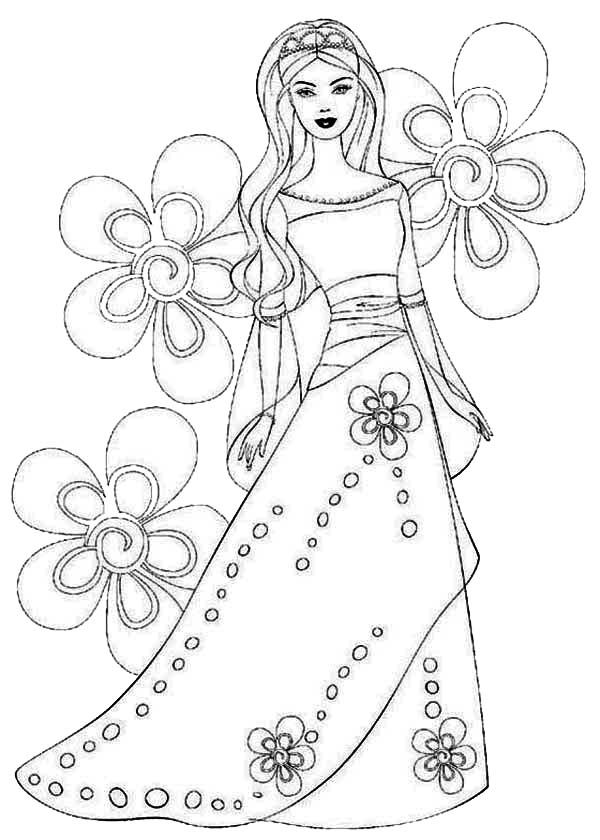 Floral Dress for Princesses Coloring Pages : Batch Coloring
