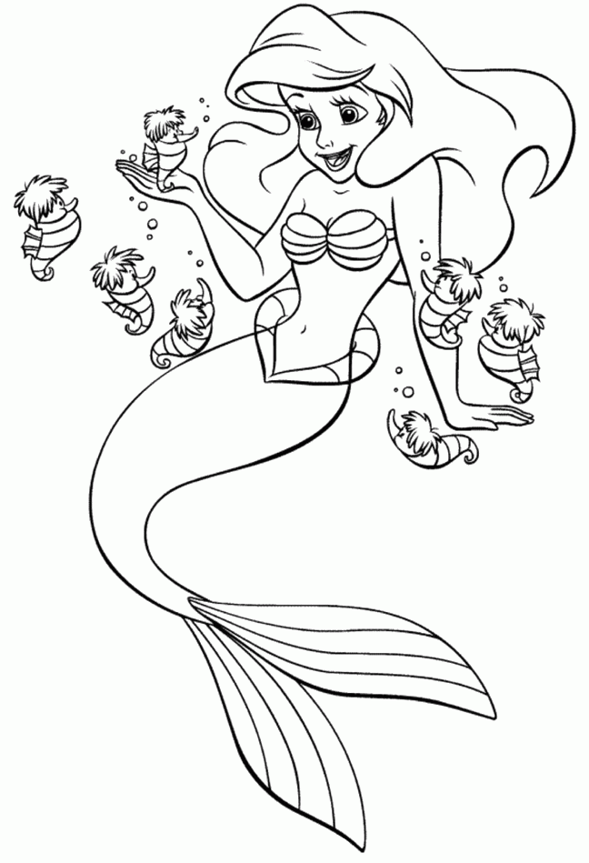 Princess Ariel Is Glad To Make Friends With Sea Horse Coloring 