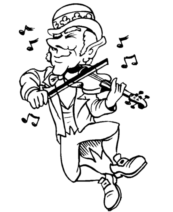 St Patrick's Day Coloring Pages - Leprechaun dancing w/fiddle 