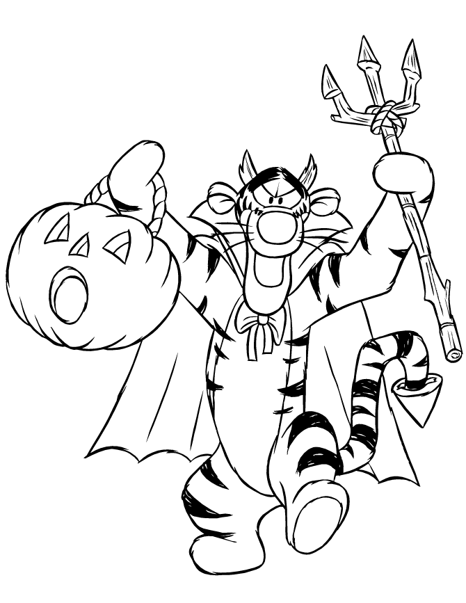 Tigger As Halloween Devil Coloring Page | HM Coloring Pages
