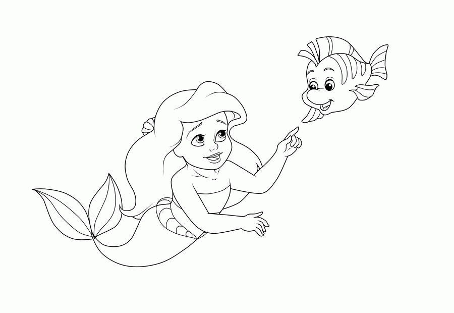 Little Ariel and Baby Flounder - Coloring Page by madam-marla on 