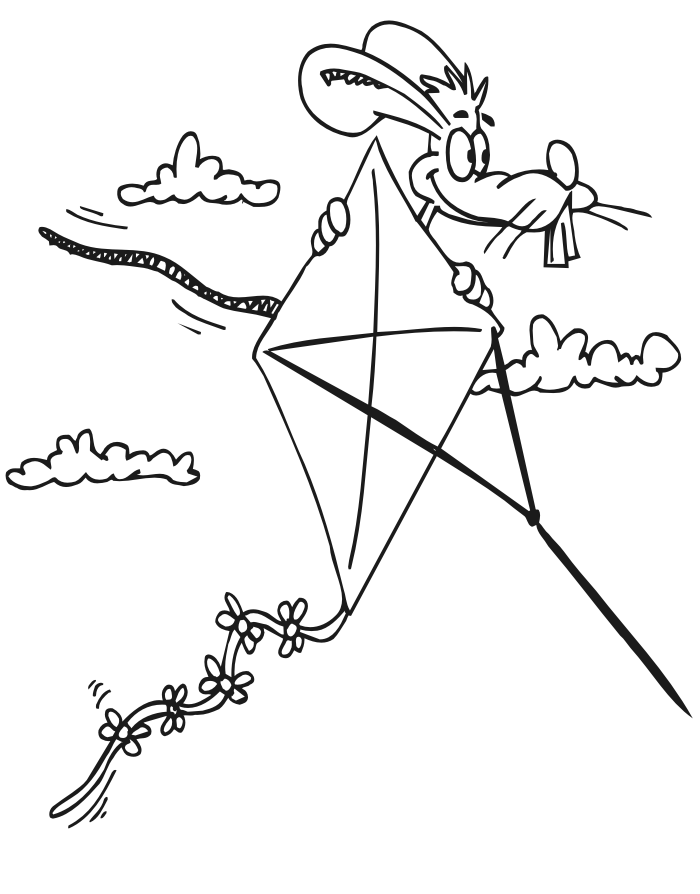 Printable Summer Coloring page | Rabbit on kite