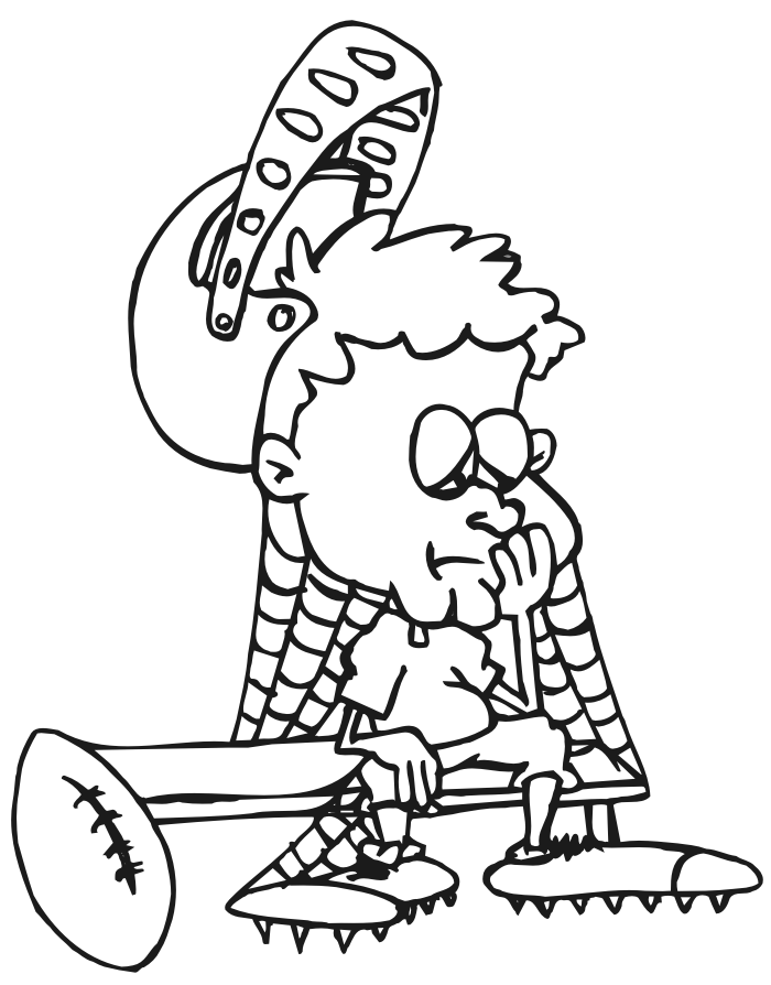 Football Player Coloring Page | A Benched Player Covered In Cobwebs