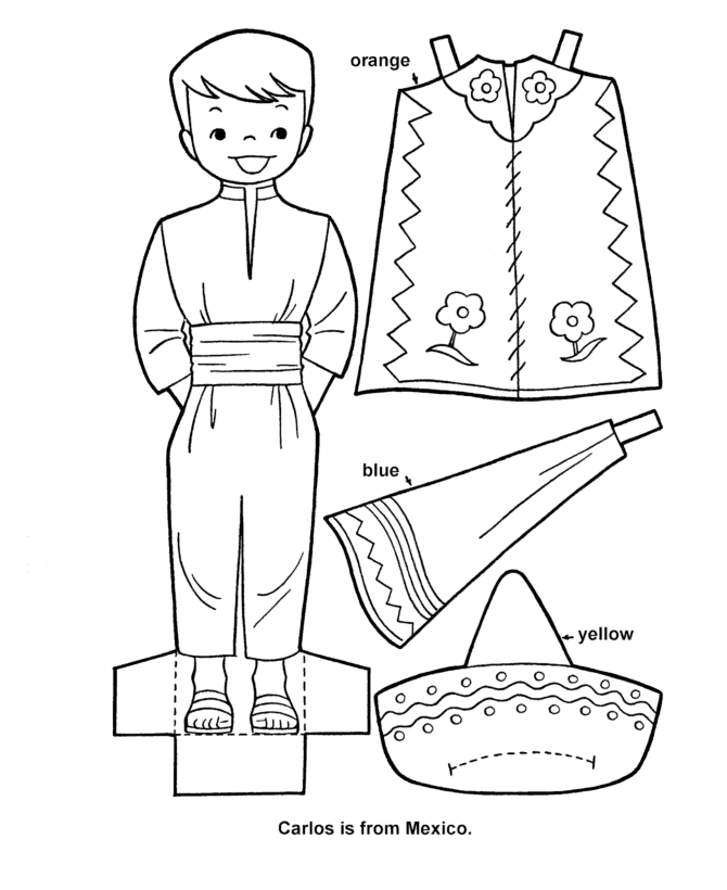 BlueBonkers - Youth Activity Sheets - Paper Dolls - Mexican Boy