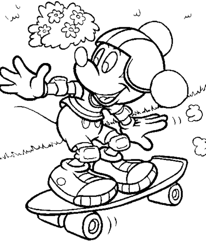 Mickey on Skateboard Coloring Page - Disney Coloring Pages on 