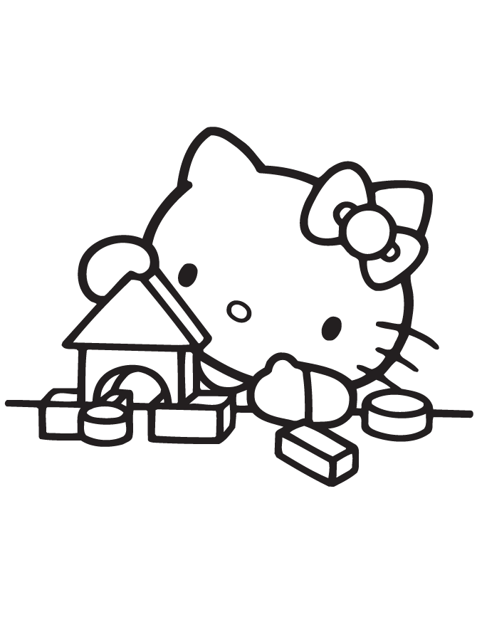 Hello Kitty Building Block House Coloring Page | HM Coloring Pages