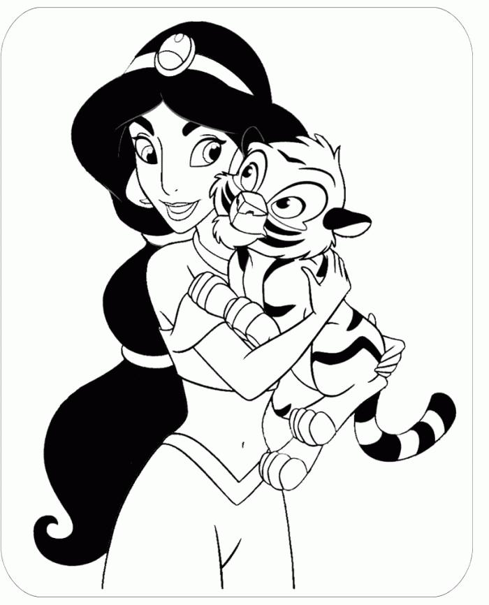 Jasmine With Baby Tiger Coloring Pages - Jasmine Cartoon Coloring 