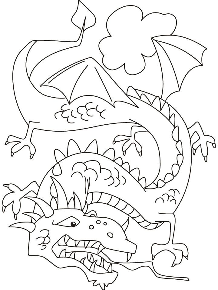 Furious dragon ready to attack on its enemy coloring pages 