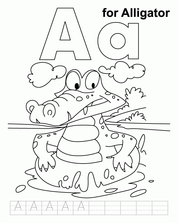 A for alligator coloring page with handwriting practice | Download 