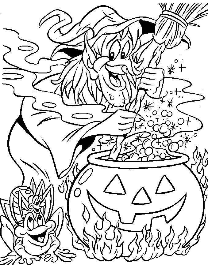 Halloween Witch With Broom And Pumpkin Coloring Pages