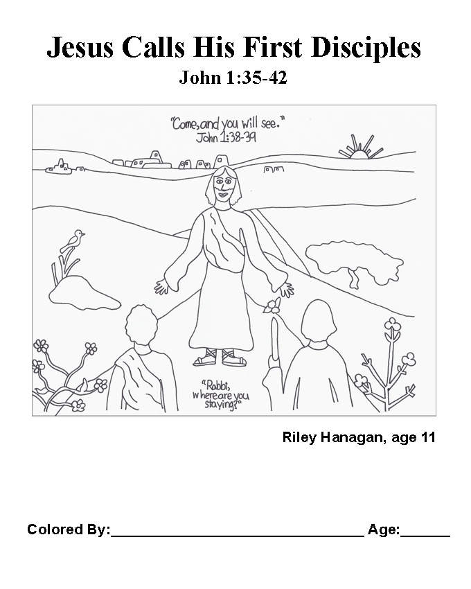 John 1:35-42 - Kids Color Me Bible Gospel of John - Ch 7, Pg 7