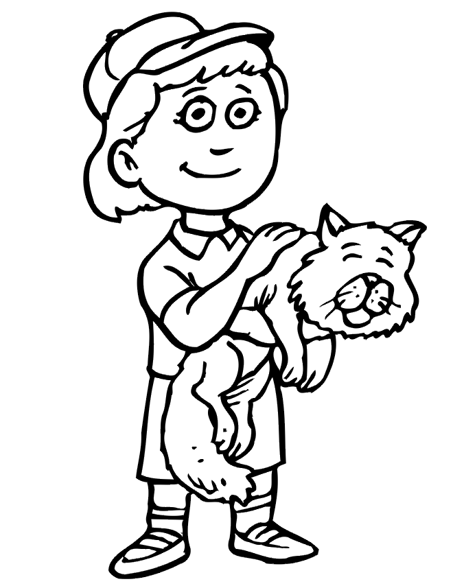 Print Little Boy and a Cat Coloring Page : Download Little Boy And 