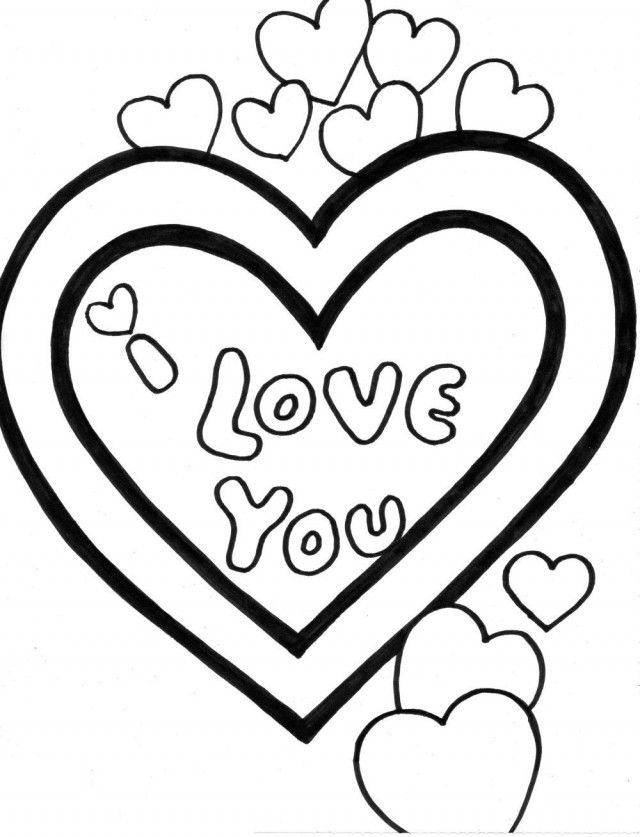 I love you coloring page with hearts for adults
