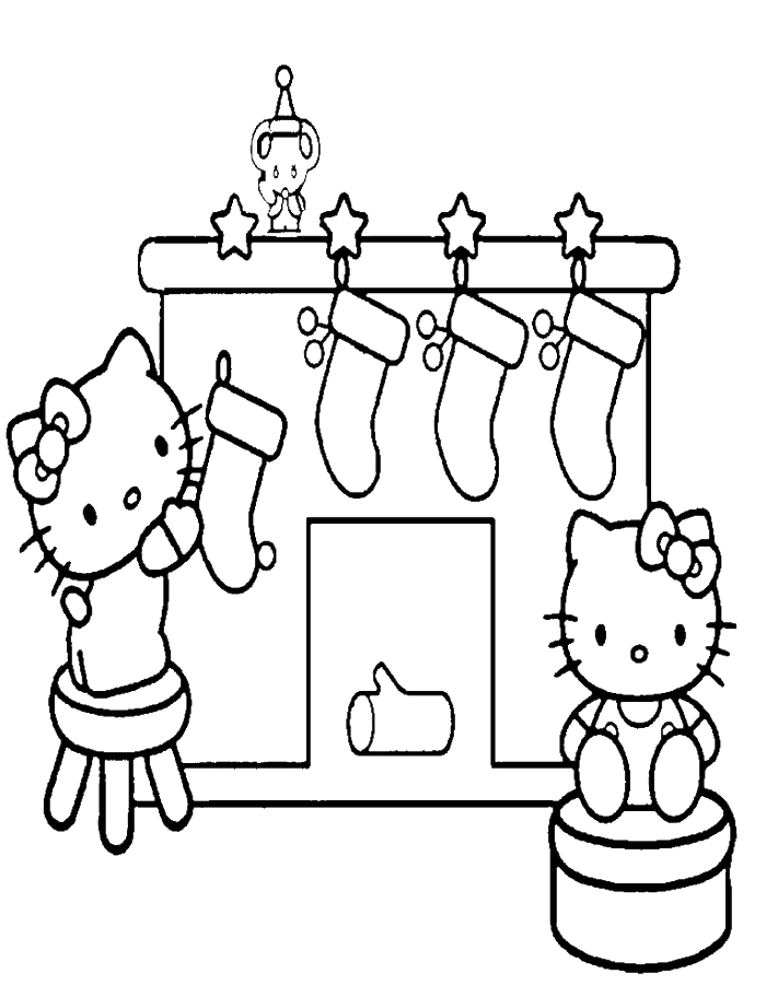 Hello Kitty With Fireplace Coloring Pages - Fireplace Coloring 