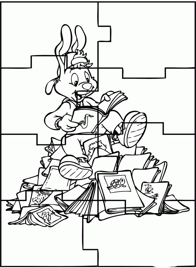 Puzzle The Rabbit Read The Book Coloring Pages - Games Coloring 
