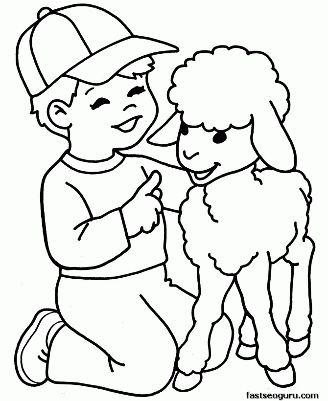 Farm lamb and boy coloring pages | Printable Coloring Pages