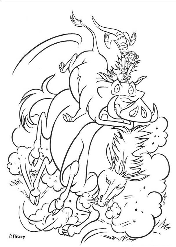 The Lion King coloring pages - Pumbaa and Timon riding a wild horse
