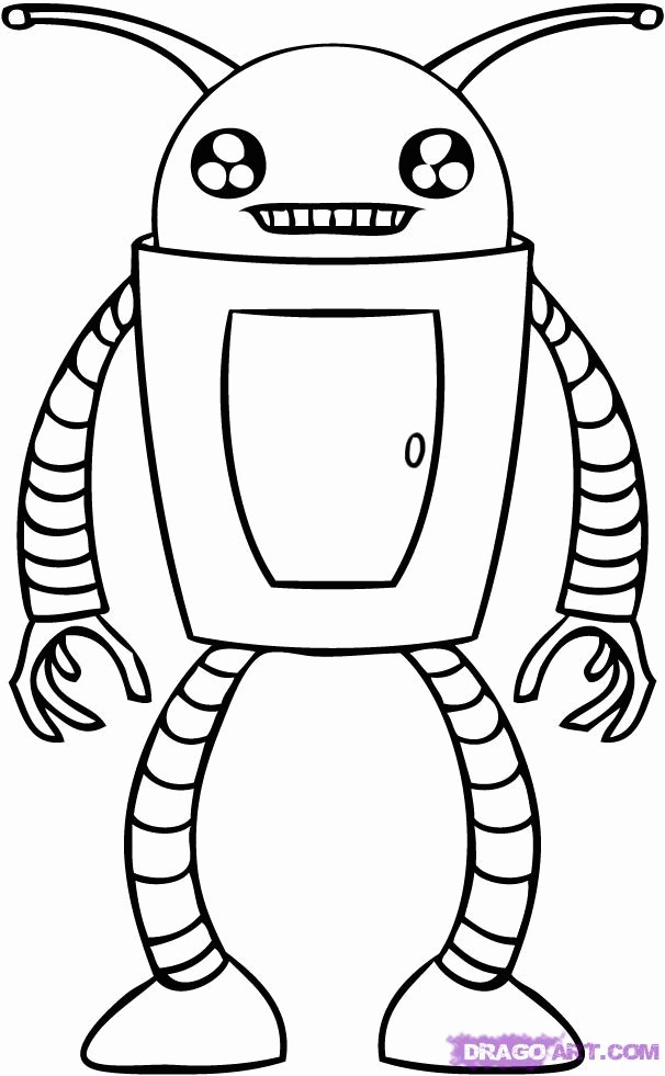 How to Draw a Cartoon Robot, Step by Step, Robots, Sci-fi, FREE 