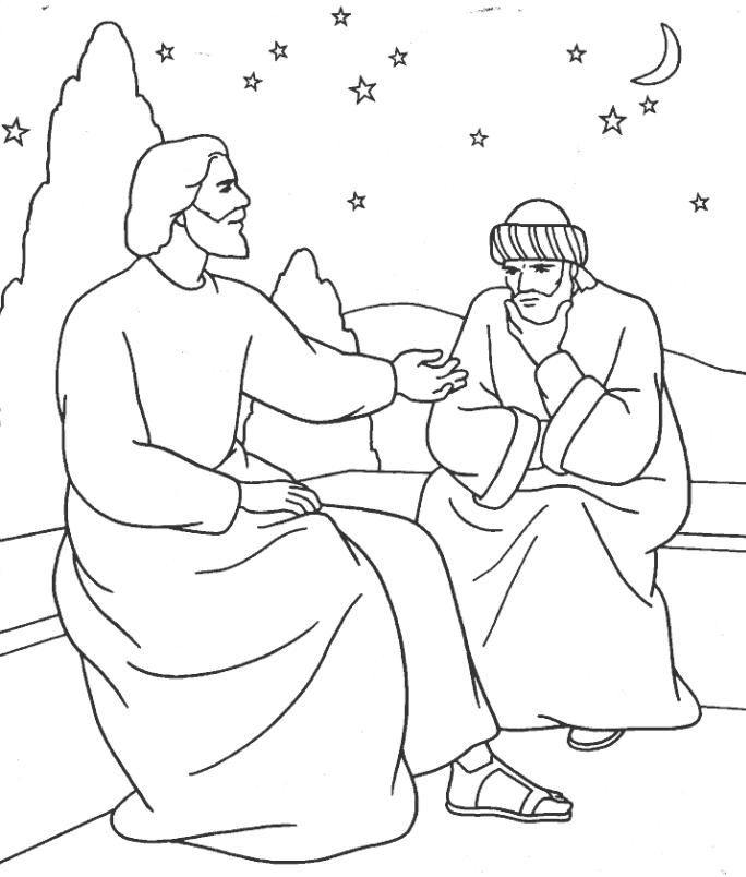 Jesus and nicodemo Colouring Pages