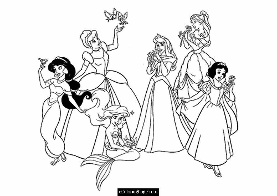 All Disney Princesses Printable Coloring Page | eColoringPage.com 
