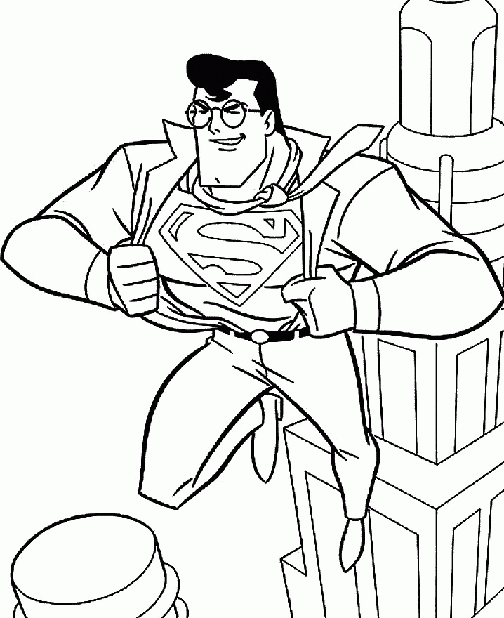 Superman Flying Above Houses Coloring Pages - Superman Coloring 