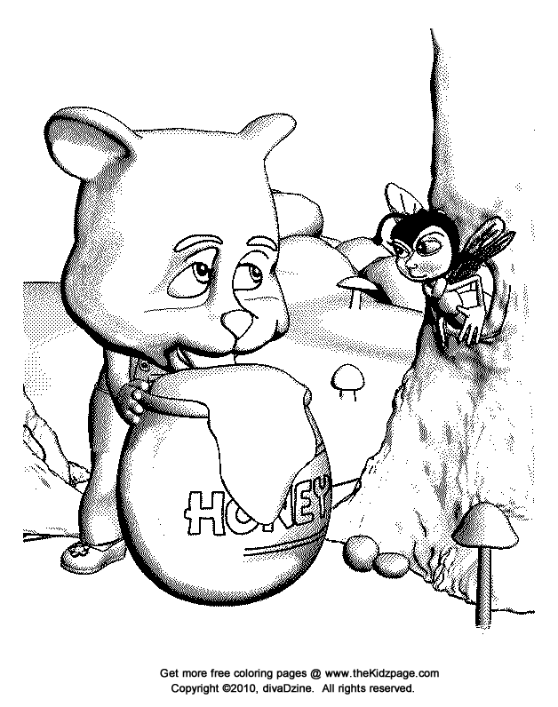 Honey Bear and Bumble Bee Free Coloring Pages for Kids - Printable 