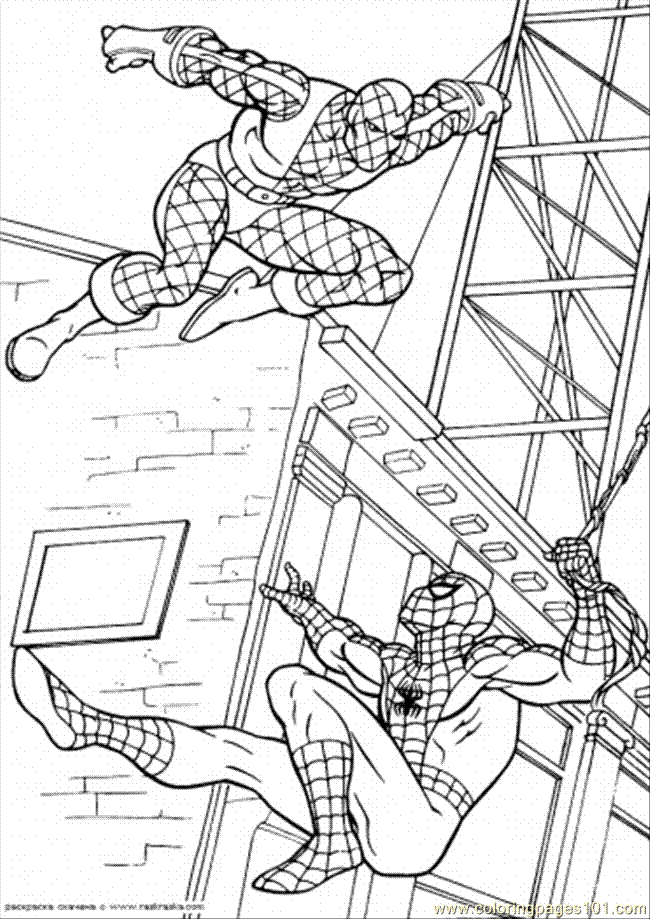Coloring Pages Spiderman Fights With His Enemy (Cartoons 