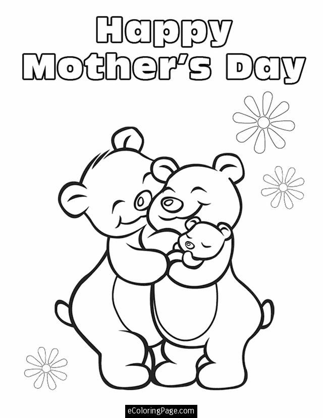 Happy Mothers Day Family of Bears Printable Coloring Page 