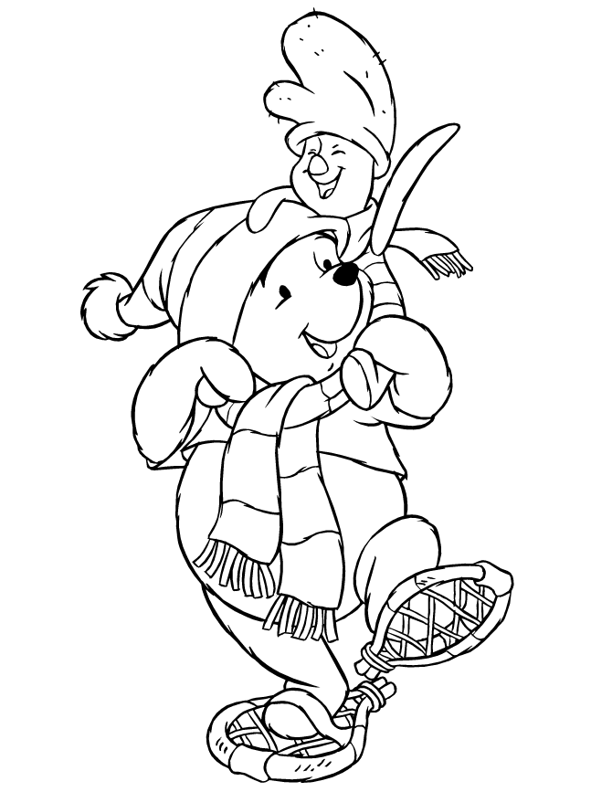 Disneys Pooh Bear And Piglet Winter Coloring Page | HM Coloring Pages