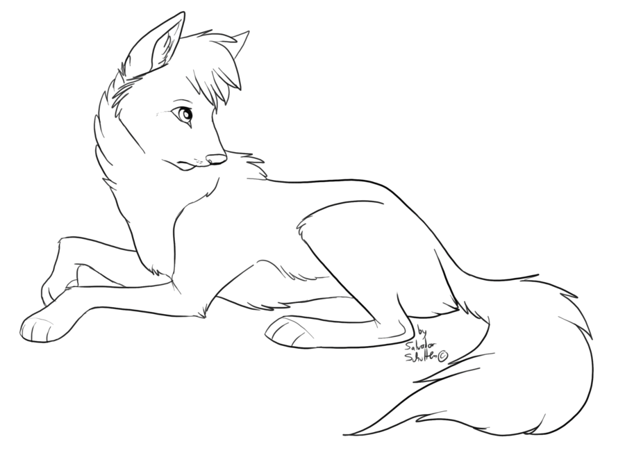 howling wolf - free lineart template by 