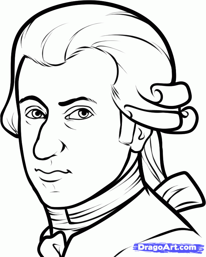 Draw Mozart, Wolfgang Amadeus Mozart, Step by Step, Drawing Sheets 