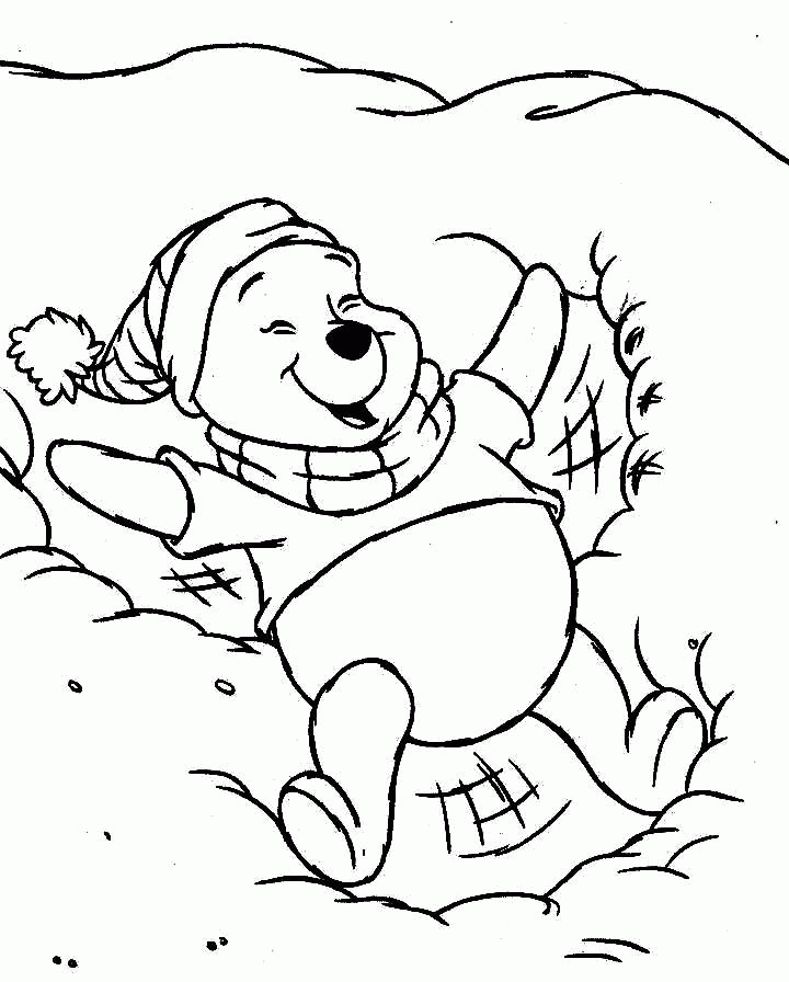 Download Winnie The Pooh Wearing Santa Claus' Hat Playing On Snow 