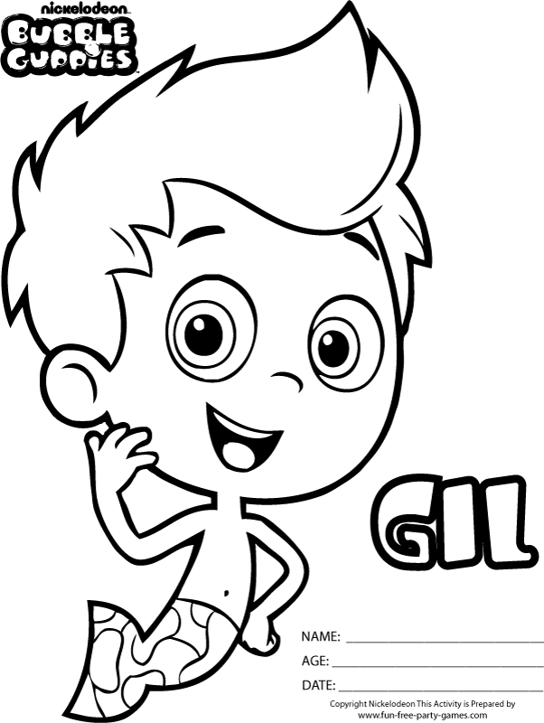 Free Bubble Guppies Coloring Pages Gil Come Over