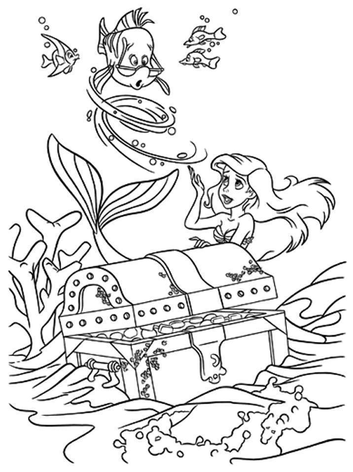 The Little Mermaid With Flounder Coloring Pages