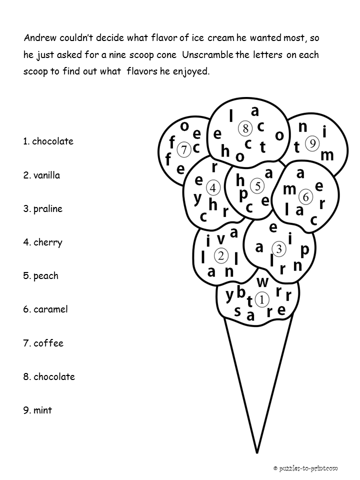 9 Scoop Ice Cream Word Scramble