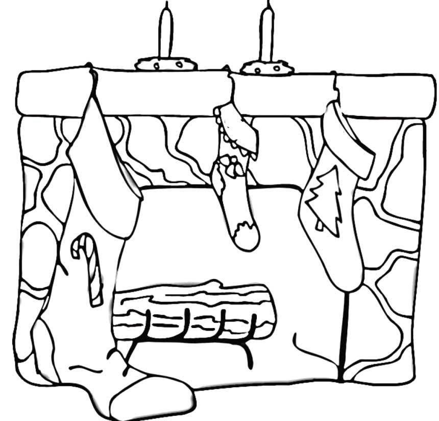 Fireplace With Various Socks Coloring Pages - Fireplace Coloring 