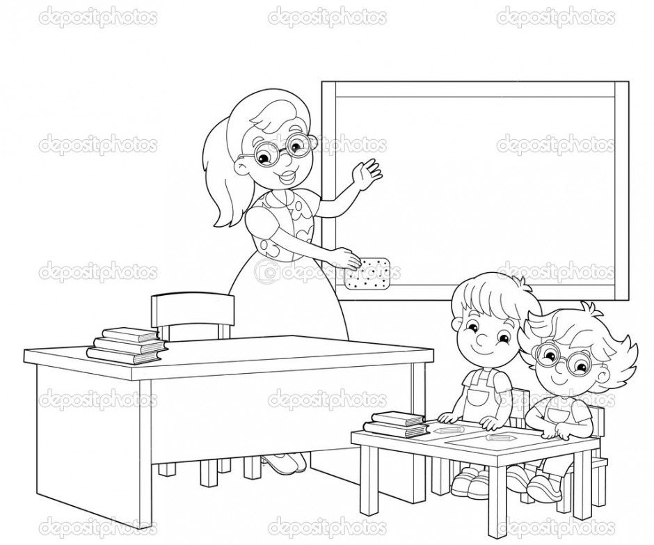 The Coloring Page The Classroom Illustration For The Children 