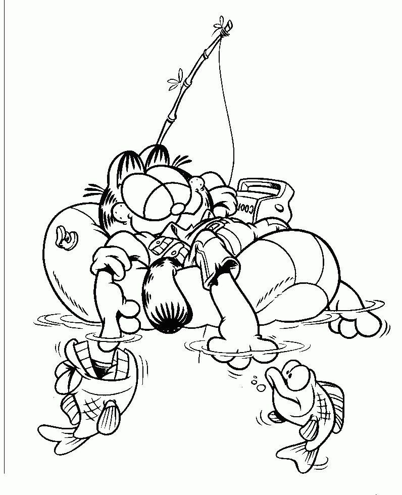 Download Garfield And Two Fish Coloring Page Or Print Garfield And 