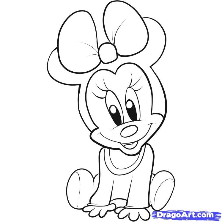 How to Draw Baby Minnie Mouse, Step by Step, Disney Characters 
