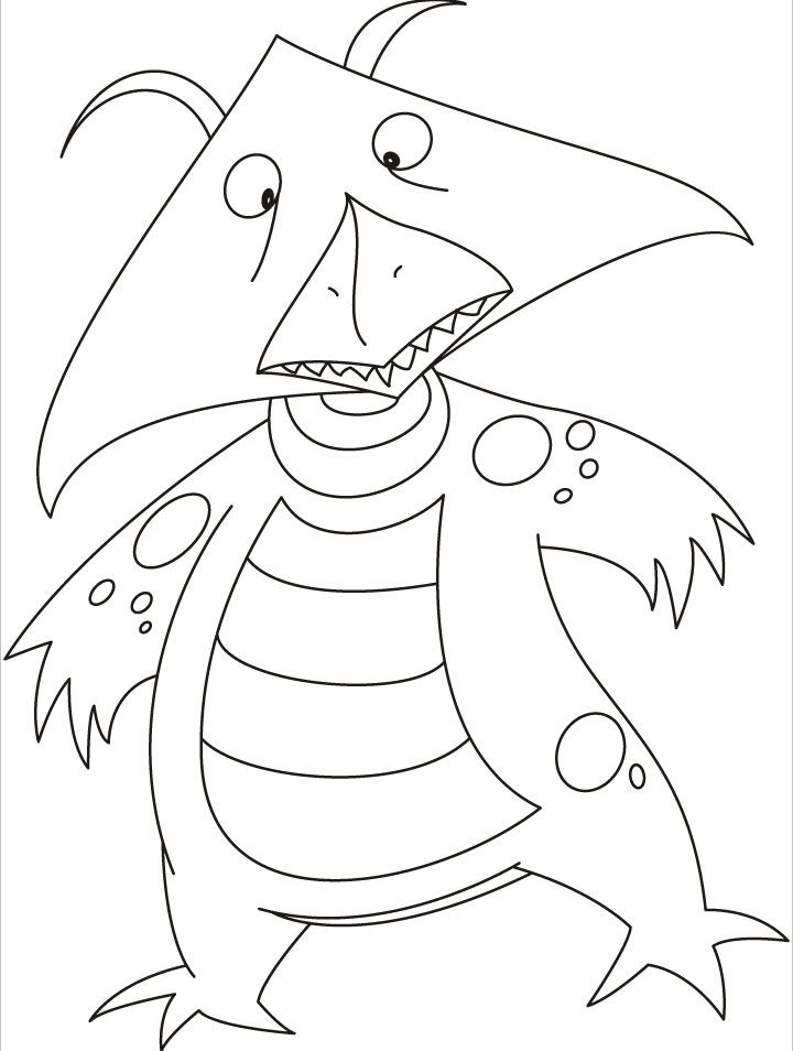 A kite face monster flying high in the sky coloring pages 